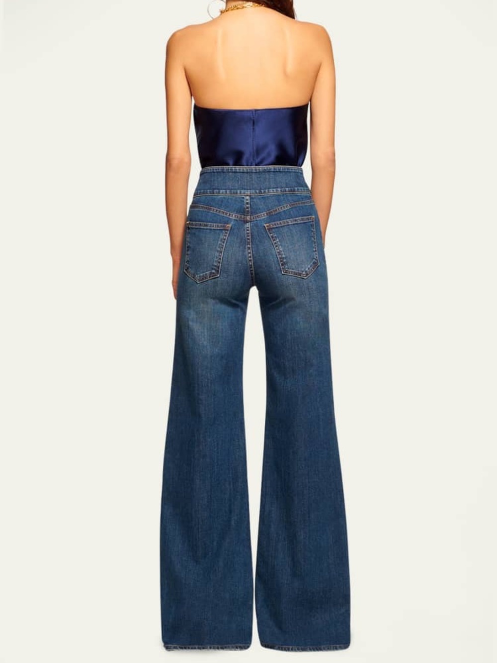Ramy Brook Dark Blue High-Waist Wide Leg Jeans - Picture 2 of 15